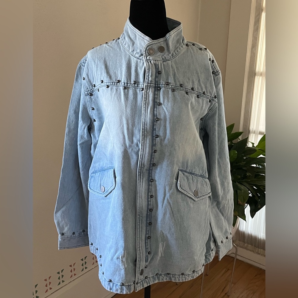 Mod X Women's Distressed Studded Denim Jacket - Size Large